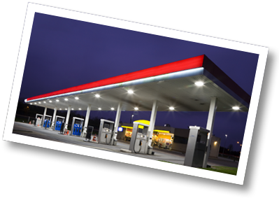 gas station at night with lights on